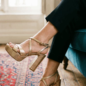 worn metallic gold platform sandals